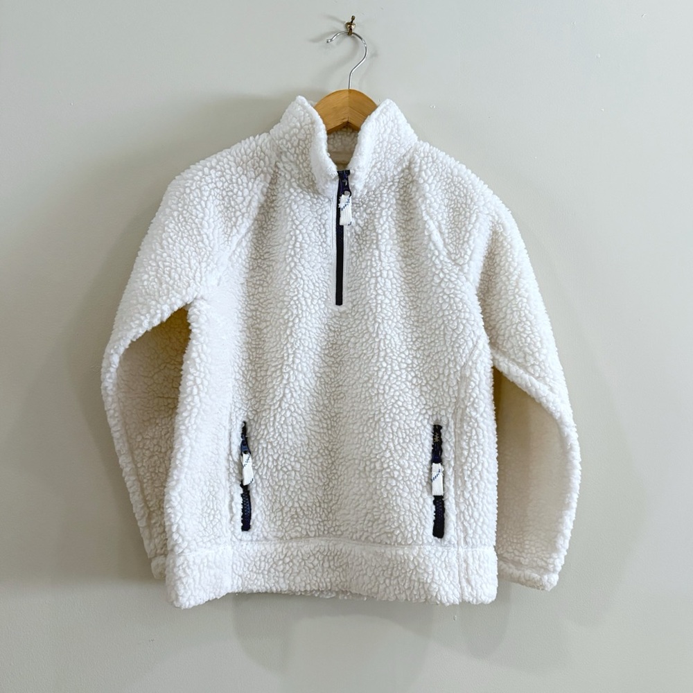 Crewcuts Unisex Sherpa Fleece Jacket Size 8 Ivory Half Zip Preppy Cozy